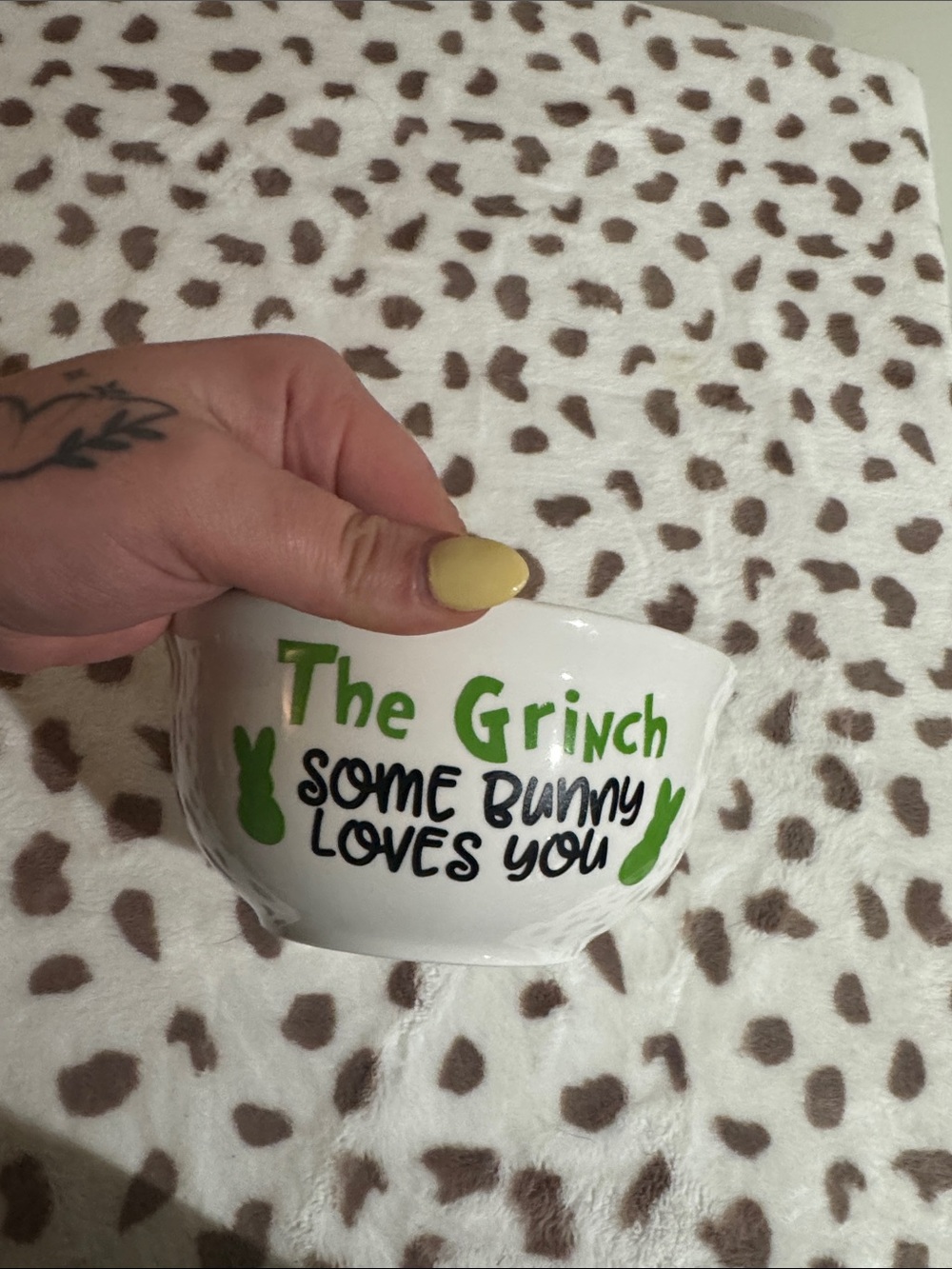 Royal Norfolk White Bowl with Green and Black 'The Grinch Some Bunny Loves You'